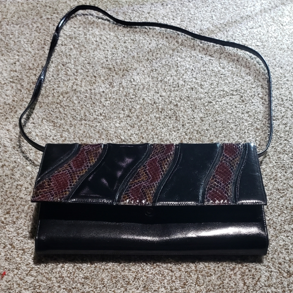 Vintsge faux leather and snake skin clutch